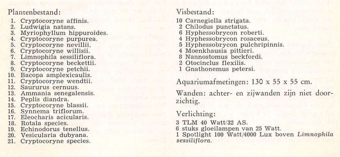 Planten en vissen in, en gegevens van, het het aquarium